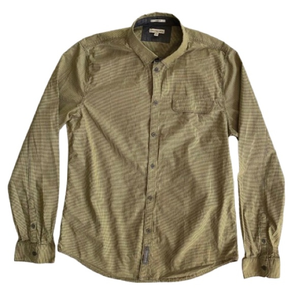 Calvin Klein Jeans Yellow and Gray Checked button up shirt, Men’s L, Modern Fit